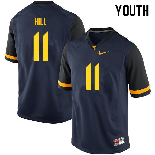 Youth #11 Chase Hill West Virginia Mountaineers College Football Jerseys Sale-Navy - Click Image to Close
